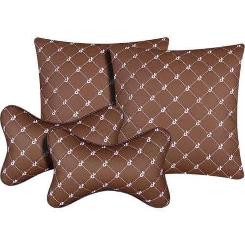 Car Pillow Danny Leather Material Inner Filling Elastic Silk Cotton Car Neck Support+Lumbar Support Supplies Set