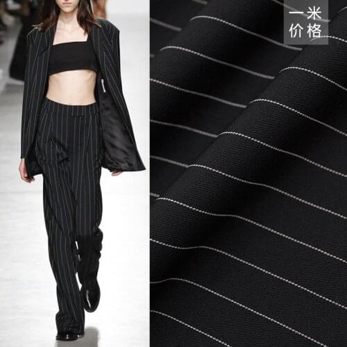 Black Suit Fabric By The Meter Cloth for Dress Coat Skirt Striped Twill Brocade Sewing Drape Polyester Designer Anti-wrinkle Diy