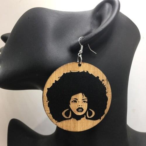 Exy Black Girl Wooden Earrings