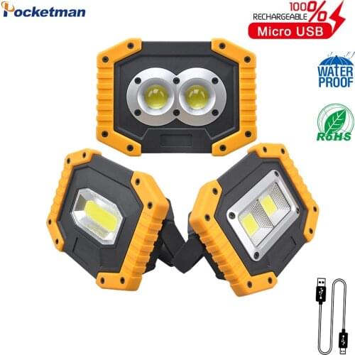 30W COB LED Portable Lantern Work Lamp Waterproof 3-Mode Emergency Portable Spotlight Rechargeable Floodlight Camping Lamp 18650