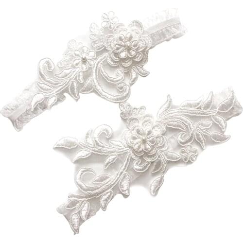 Cyclamen9 Wedding Floral Lace Garter Bridal Rhinestones Garter Belt Set, Ivory Wedding Garter Sets