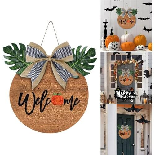Wooden Halloween Hanging Ornament Creative Pumpkin Witch Door Sign for Home Porch Garden Decoration B2Cshop