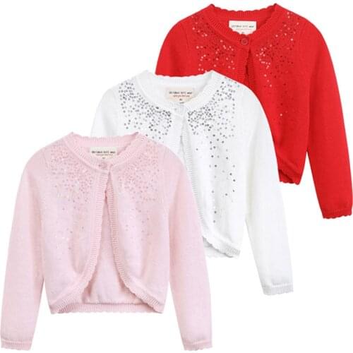 Kids Girls Cardigans Sequins Coats Long Sleeve Sweater Jacket Girl Open Front Knit Bolero Shrug Outwear Children Sweater Top
