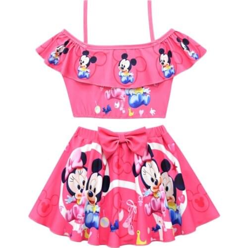 Disney Mickey Summer Girls Ruffle Swimsuit Kids Two Pieces Childrens Swimwear Swim Suits Hollow Bikini Sets Bathing Suit