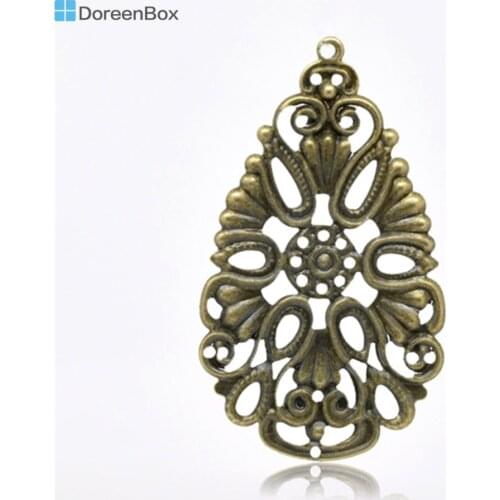 Doreen Box Lovely 50 Bronze Tone Flower Drop Charms Pendants 48x28mm (B14160)