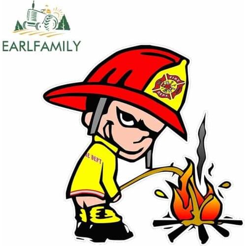 EARLFAMILY 13cm x 13cm for Fireman Pee on Fire Lewd Funny Offensive Funny Car Stickers Vinyl Helmet JDM RV VAN Car Accessories