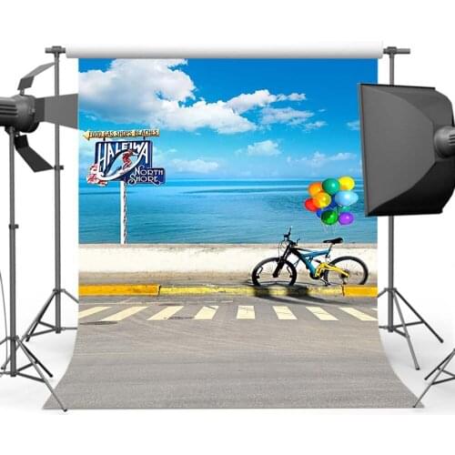Mehofoto Summer Blue Sea Sky Backdrop Photography Balloon Bike Background for Photo Studio CM-5495