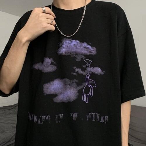 Grunge Cartoon Men Women T Shirt Korean Style Tshirt Summer Tee Tops Alt Graphic Clothing Harajuku Punk Clothes Black White