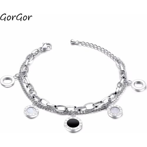 GorGor Hot Selling Exquise Titanium Steel Rose-plated Gold Fashion All-match Multi-layer Roman Digital Womens Bracelet 984