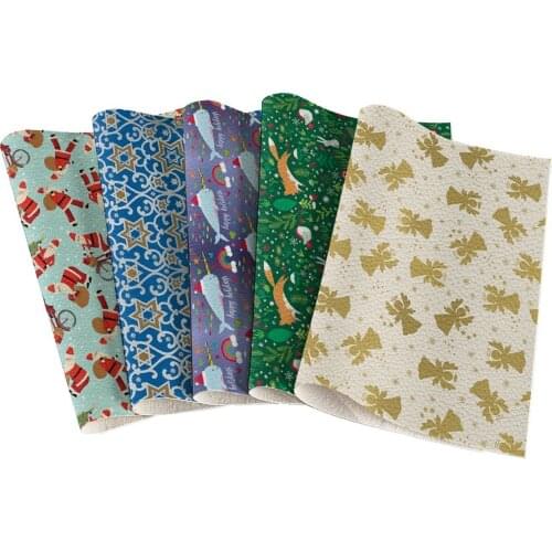 22*30cm Artificial Synthetic Leather Fabric Christmas Flower Printed Bowknot Leather Piece Crafts DIY Handmade Materials