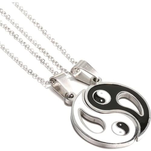 2 PCS Yin Yang Tai Chi Pendant Necklaces For Men Women Black White Couples Paired Necklace Gift Best Friends Necklace Jewelry