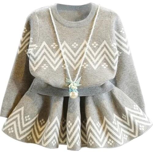 Europe style Baby Girl Clothes Set vintage Toddler Cotton grey wave stripe tops+skirt 2pcs set Kids Girl Outfits Clothing autumn