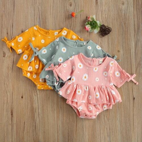 Citgeett Summer Infant Baby Girls Casual Romper Cartoon Daisy Print Short Sleeve Loose Jumpsuit Clothes