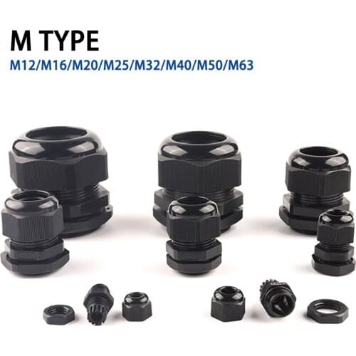 M12 for 4-6.5mm M16/20/25/32/40/50/63 Waterproof Cable Gland 10pcs Cable entry IP68 Black Nylon Plastic Connector