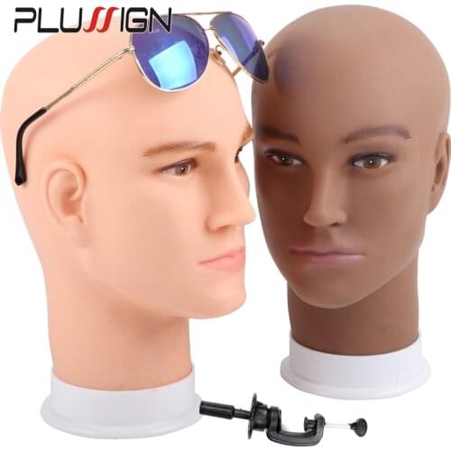 Famous Brand Plussign Male Bald Head No Hair Mannequin Jewelry Model Glass Hat Wig Display Base Man Pvc Training Practice Head