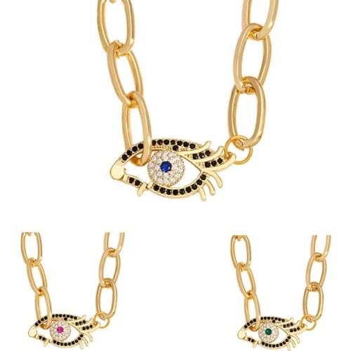 Fashion CZ Color Zircon Evil Eye Charm Necklace Bohemia Devil Choker Necklace Hip Hop Rock Party Jewelry Gift Wholesale