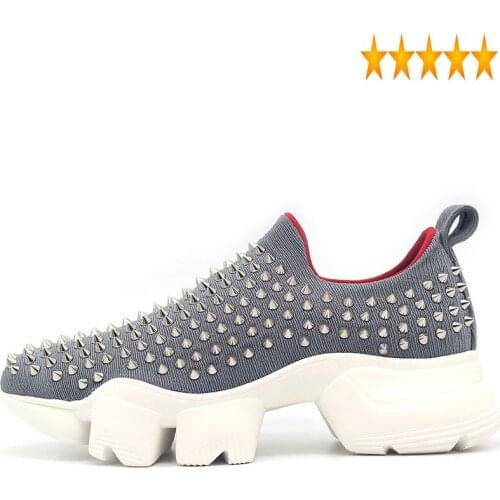 Spring Men White Shoes 2021 Handmade Rivet Platform Low Top Spikes Sneakers Casual Loafers Slip-On Street Runway Chaussure Homme