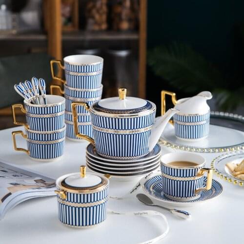 21pcs Bone China Coffee Set Teaware Creative Cups And Saucers Tea Pot Milk Sugar Home Office Gift For Friends Birthday Wedding