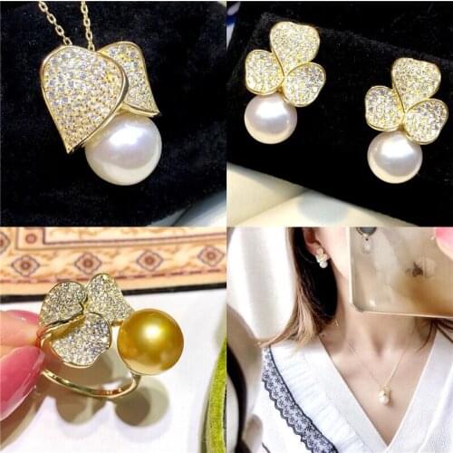 Heart Flower Pendant Earrings Ring Set Mountings Findings Settings Jewelry Set Parts Fittings Charm Accessories NO PEARLS MOUNT