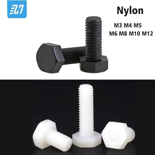 Nylon Hex Bolt Metric Thread Hexagon Screw Black White M3 M4 M5 M6 M8 M10 M12