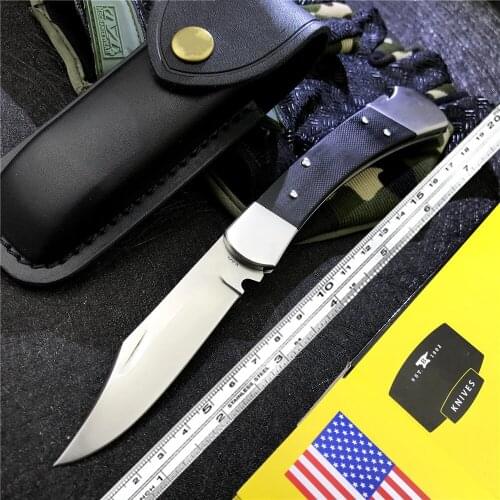 New Pocket Folding Knives Classics Pro Outdoor Hunting Survival Knife S30V Plain Blade Black G10 Handles Black Leather Sheath