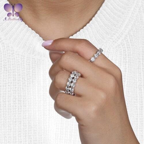 925 Sterling Silver ring Inlaid With 4mm Round SONA Analog Diamond Engagement Wedding Ring High Quality Band Jewelry