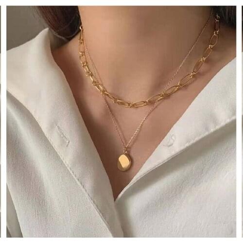 2020 New Box Chain Toggle Clasp Gold Aluminium Necklace Mixed Linked Circle Necklace For Women Minimalist Choker Necklace Collar
