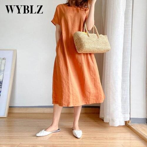 WYBLZ Simple Style Summer Women Dress Loose Thin Solid Color Elegant Dress Female 2021 New Large Size Medium Length Party Dress