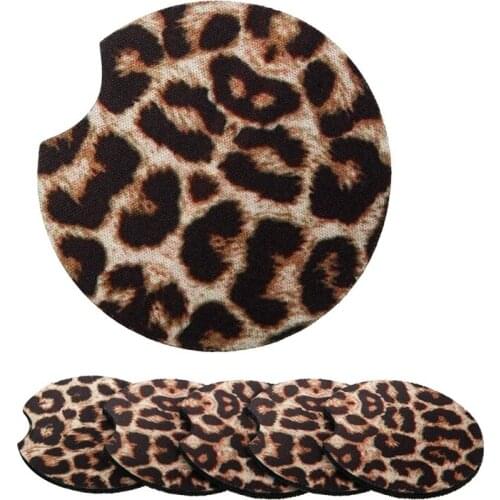 6 Packs 2.56 Inch Leopard Car Coasters for Drinks Cup,Car Cup Pad Mat Car Accessories for Car Living Room Kitchen Office
