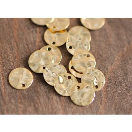 10pcs Hammered Disc Charms 8/ 10/ 12/ 16mm, Polished Gold Plated Brass Tags, Round Textured Pendants (GB-020)