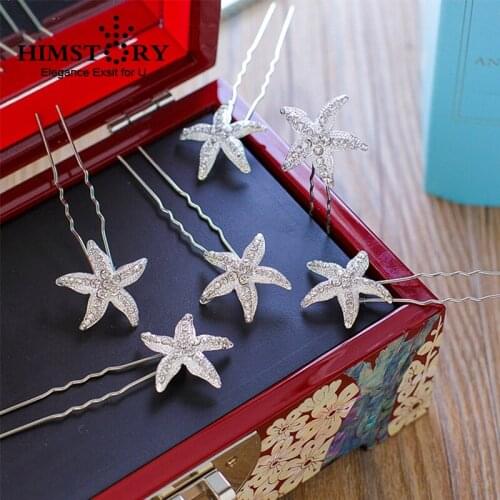 HIMSTORY Stunning Rhinestone Star Wedding Hair Pins Bridal Accessories Headpiece