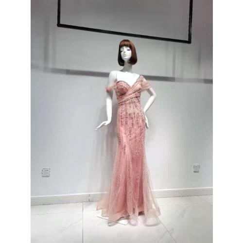 Champagne Gowns Fashion Ladies Mermaid With Diamond Handmade Eveningdress Luxury Dress For Women Wedding Party Graduation