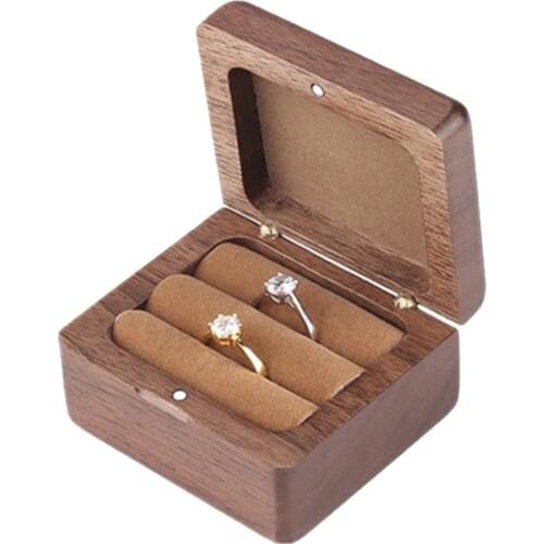 Wedding Ring Box Engagement Ring Bearer Box Wooden Double Ring Box Decorative Jewelry Box Rustic Decor Box Square Jewelry Box