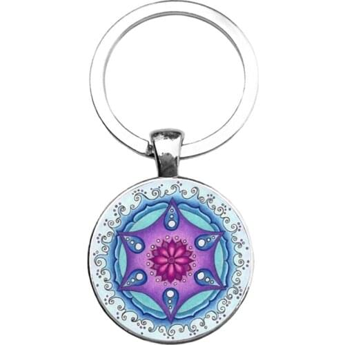 SUTEYI Charms Art Glass Cabochon Keychain Handmade Gifts For Men And Women Yoga Key Holder Jewelry Mandala pendant Keychain