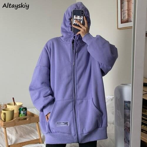 Oversized Sweatshirt Women Long Sleeve Zip-up Hooded All-match Leisure Clothing Ulzzang Ladies Sweatshirts Simple Autumn Hoodies