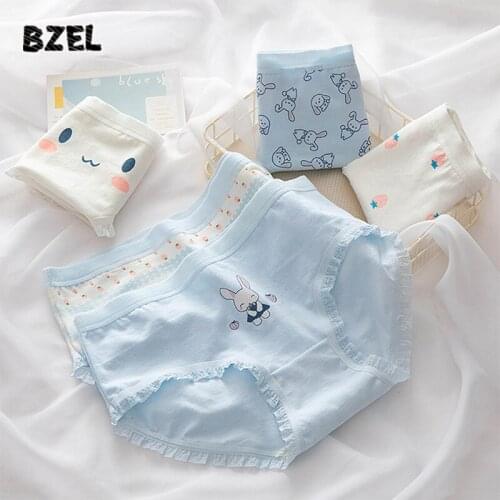 BZEL New Cute Womens Cotton Sport Panties Underwear print Girl Briefs Mid Waist Soild Female Comfort breathable Lady Lingerie