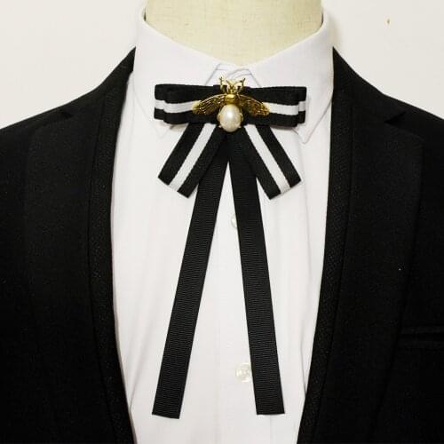 Vintage Ribbon Bee Stripe Bow Brooch Jewelry Luxury Fabric Lapel Pins and Brooches Bowtie Gifts Women Accessories