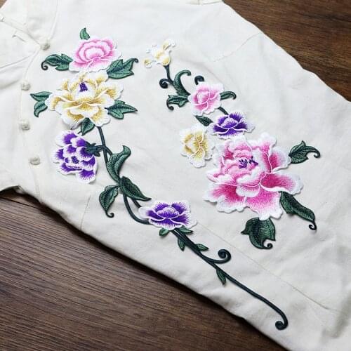 High Quality Applique Embroidery Peony Flower Patches for Clothing Drop shipping Patches Sticker for Clothing