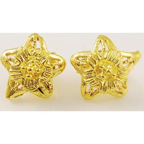 2019 New Classic 24k Gold Jewelry Fashion Elegant Flower Stud Earrings For Women Lady Yellow Gold Color