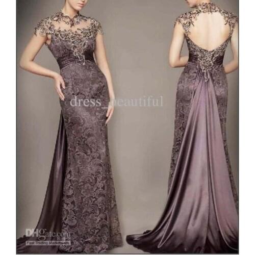 Sexy Sweetheart Lace Stunning Beading Cap Sleeves Backless Sheath Evening Dresses 2019 Prom Gowns robe de soiree evenig dress