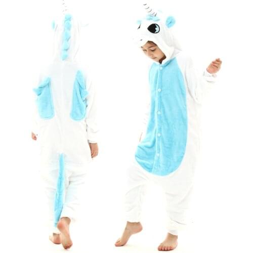 Girls Winter Flannel Pajamas Boys Cartoon Animal Kigurumi Pyjamas Suits Teen Boys Hooded Unicorn Sleepwears Children Clothing