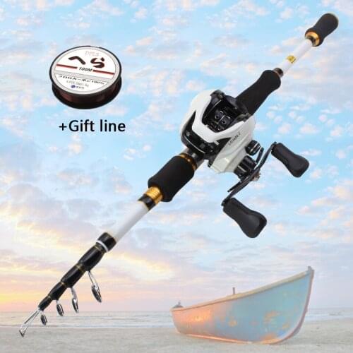 1.8M 2.1M 2.4M 2.7M white Casting Rod and Casting Reel set carbon lure fishing rod Lure Weight 7-28g M power Travel Tackle