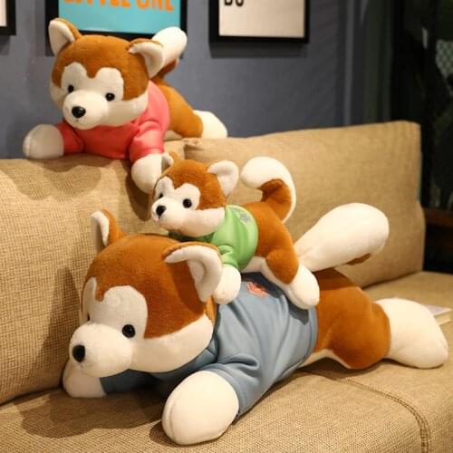 1pc 40/60/80cm Lovely Lying Akita dog Plush Toys High Quantity Dolls Stuffed Soft Animal Dog Pillow for Children Kids Xmas Gifts