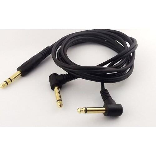 10pcs 6.35mm Stereo Male to Dual 6.35mm Male Mono Right Angle Audio Cable Black 5FT/1.5m