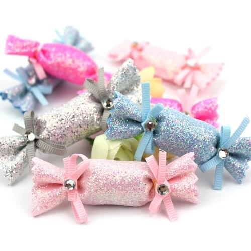 16Pcs 2.5*7.5cm shiny candy with diamond bowknot padded Appliques for Baby headwear accessories and decoration crafts wholesale