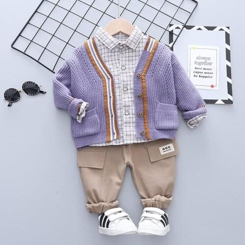 New Spring Autumn Casual Children Baby Clothes Kids Boys Girls V-neck Sweater Fashion Shirt Pants 3Pcs/Sets Toddler Cotton Suits