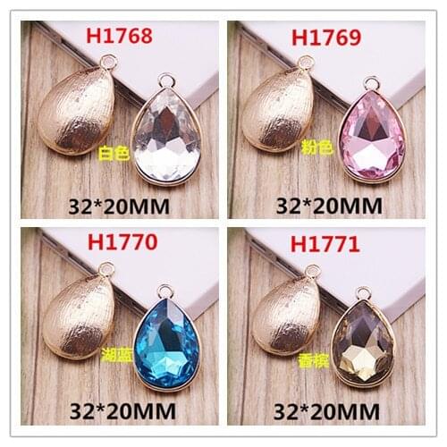 30PCS 32*30mm Crystal Rhinestone Waterdrop Pendant Charms Gold Tone Alloy DIY Jewelry Bracelet Necklace Floating Charm