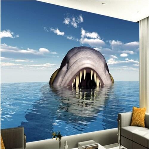 Beibehang custom wallpapers 3D marine shark three - dimensional sofa TV home decoration papel de parede para quarto em 3d relevo