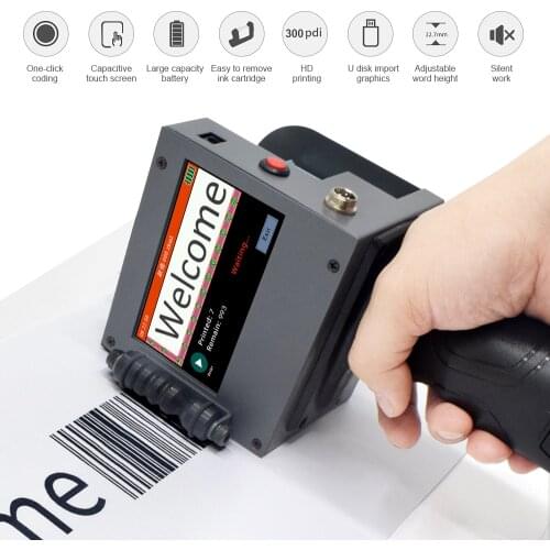 50mm Portable LOGO QR barcode hand jet manual printer for metal plastic bag tube bottle wood eco solvent ink printer