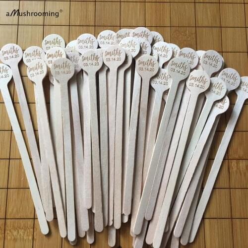 50pcs Personalized Baby Baptism Dessert Table Decoration Birthday Party Event Wooden Swizzle Cocktail Drinking Stirrer Sticks